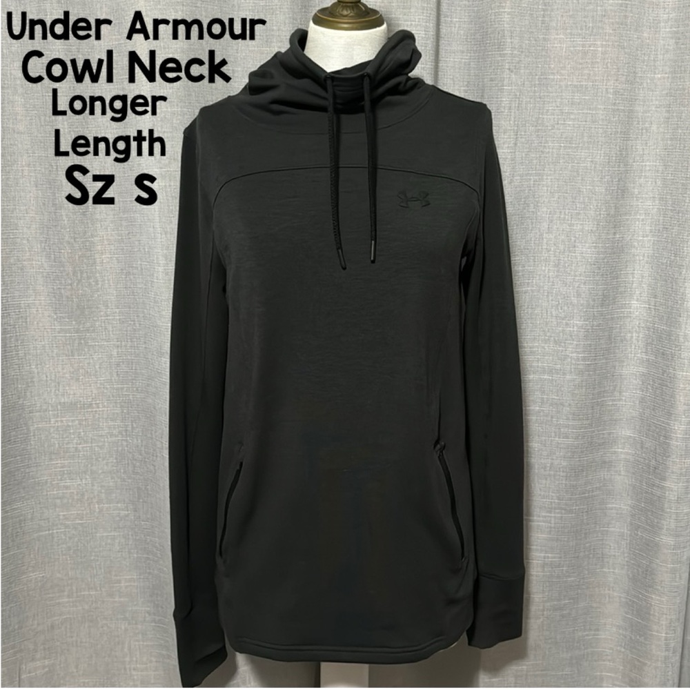 Under Armour Cowl Neck Top-S-Side Zip Pockets-Thumb Covers-Longer Length-Gray